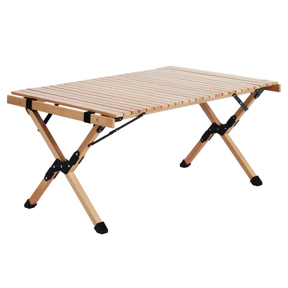 Outdoor Furniture Wooden Egg Roll Picnic Table Camping Desk 90CM - Furniture > Outdoor - Bedzy Australia