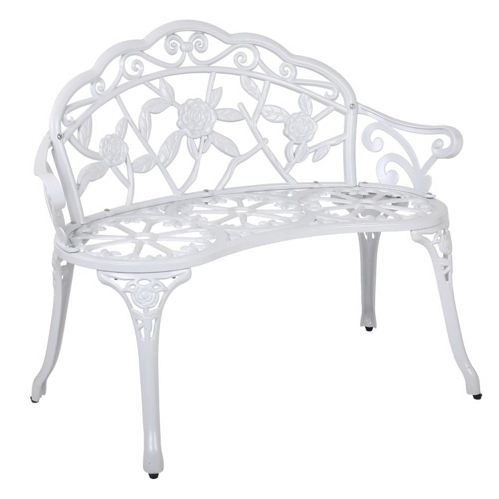 Outdoor Garden Bench Seat 100cm Cast Aluminium Outdoor Patio Chair Vintage White - Furniture > Outdoor - Bedzy Australia