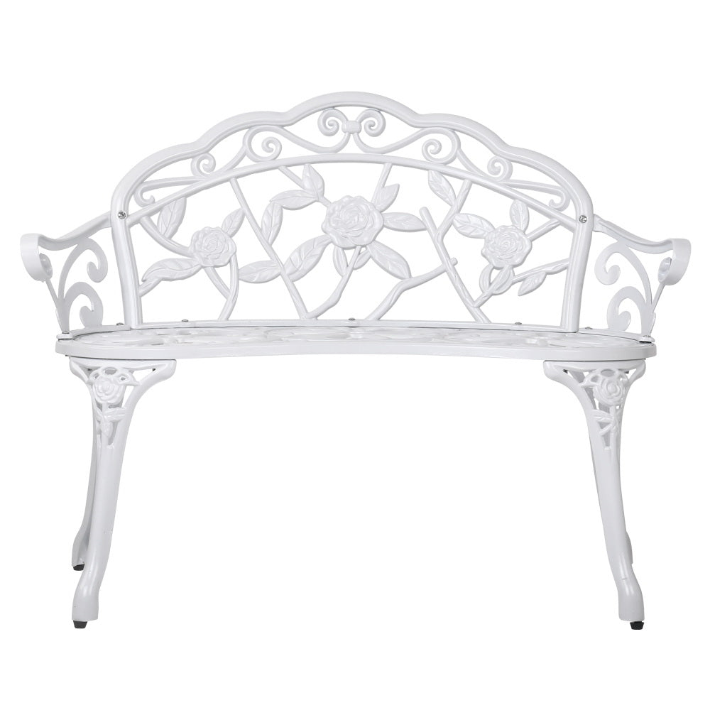 Outdoor Garden Bench Seat 100cm Cast Aluminium Outdoor Patio Chair Vintage White - Furniture > Outdoor - Bedzy Australia