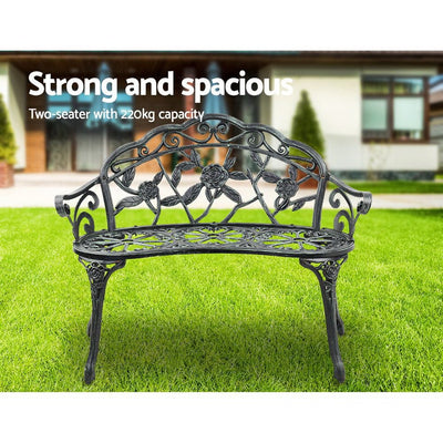 Outdoor Garden Bench Seat 100cm Cast Aluminium Patio Chair Vintage Green - Furniture > Outdoor - Bedzy Australia