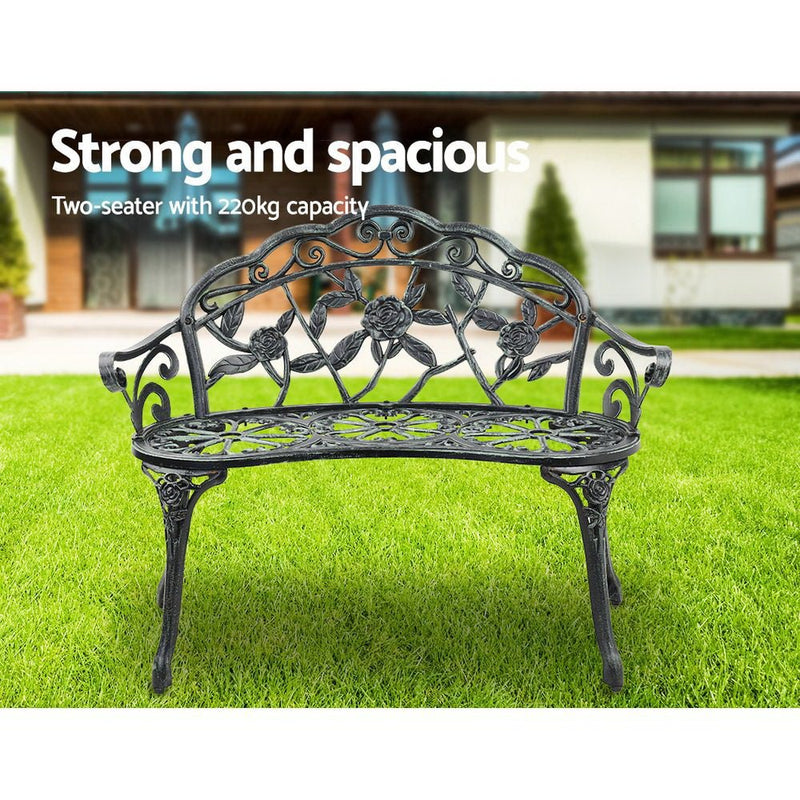 Outdoor Garden Bench Seat 100cm Cast Aluminium Patio Chair Vintage Green - Furniture > Outdoor - Bedzy Australia