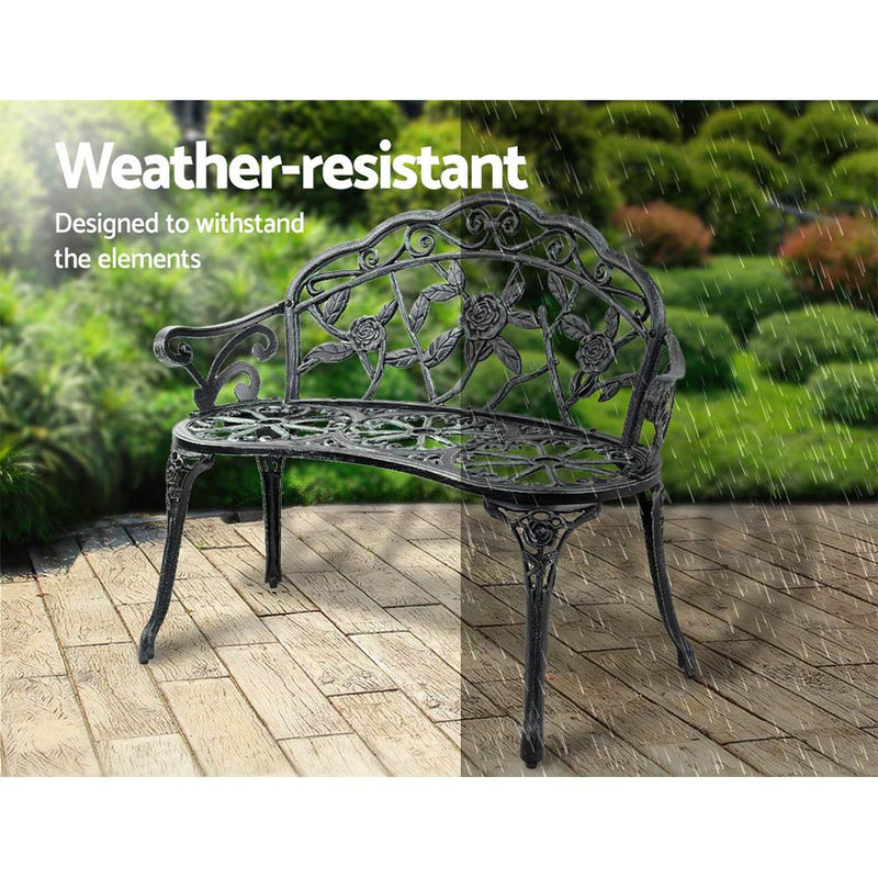 Outdoor Garden Bench Seat 100cm Cast Aluminium Patio Chair Vintage Green - Furniture > Outdoor - Bedzy Australia