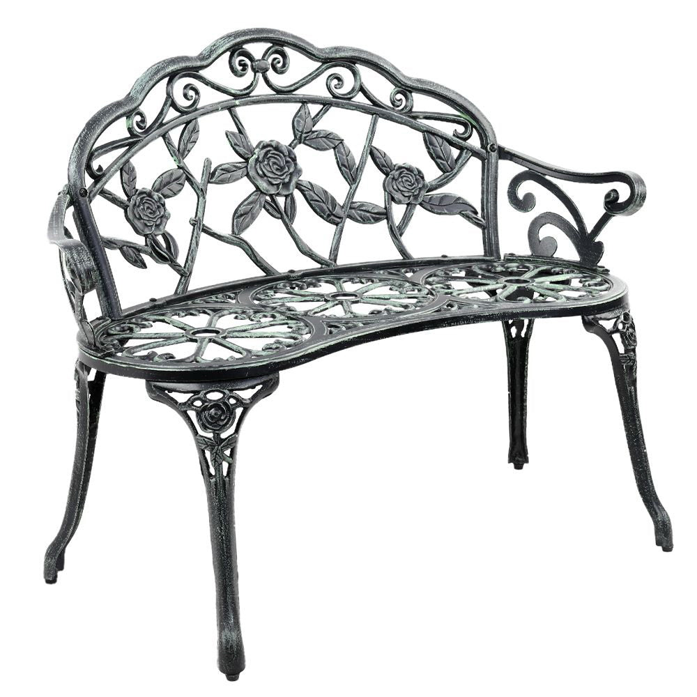 Outdoor Garden Bench Seat 100cm Cast Aluminium Patio Chair Vintage Green - Furniture > Outdoor - Bedzy Australia