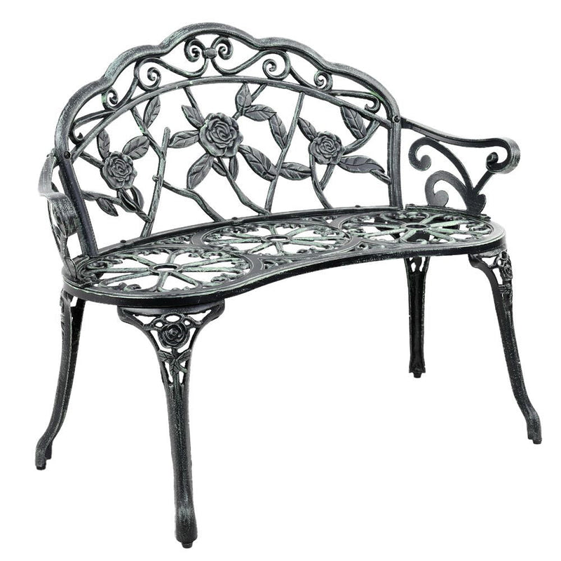 Outdoor Garden Bench Seat 100cm Cast Aluminium Patio Chair Vintage Green - Furniture > Outdoor - Bedzy Australia