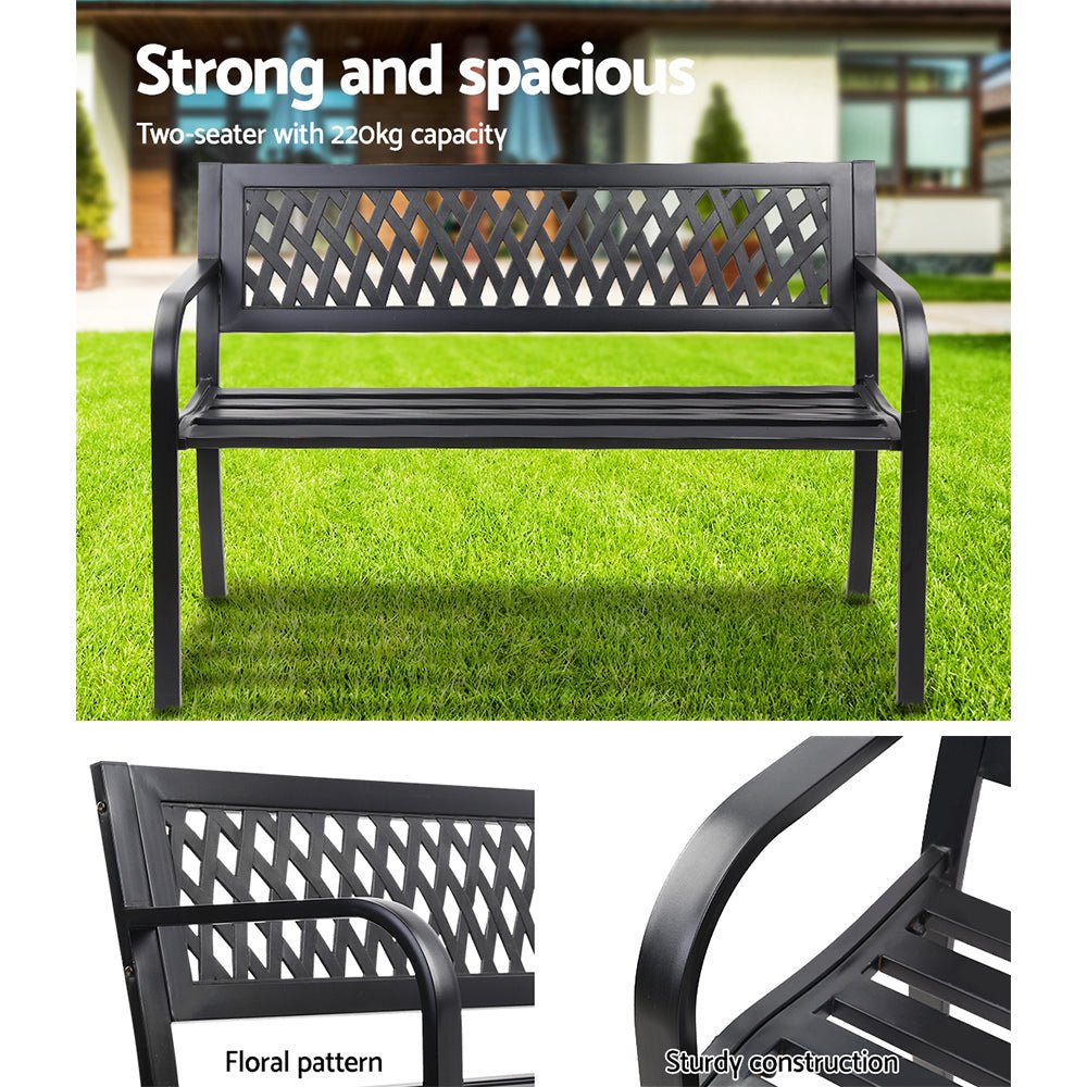 Outdoor Garden Bench Seat Steel Outdoor Furniture 2 Seater Park Black - Furniture > Outdoor - Bedzy Australia