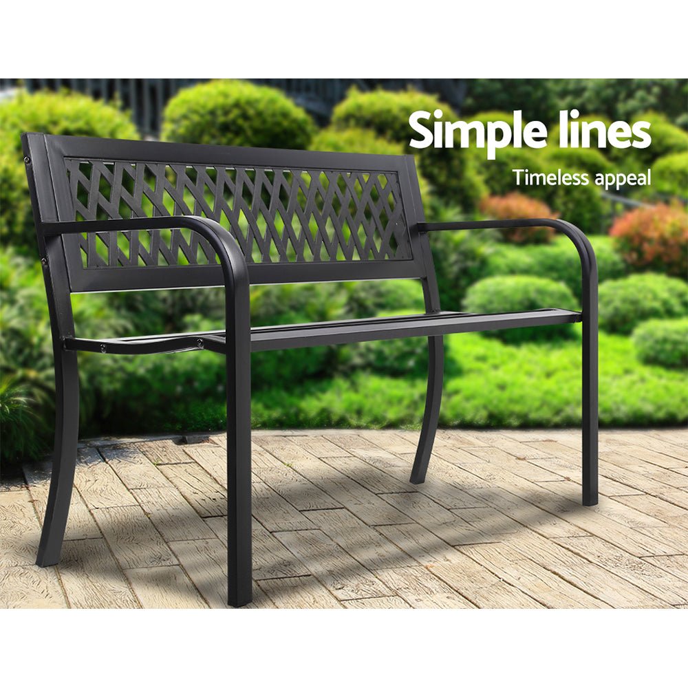 Outdoor Garden Bench Seat Steel Outdoor Furniture 2 Seater Park Black - Furniture > Outdoor - Bedzy Australia