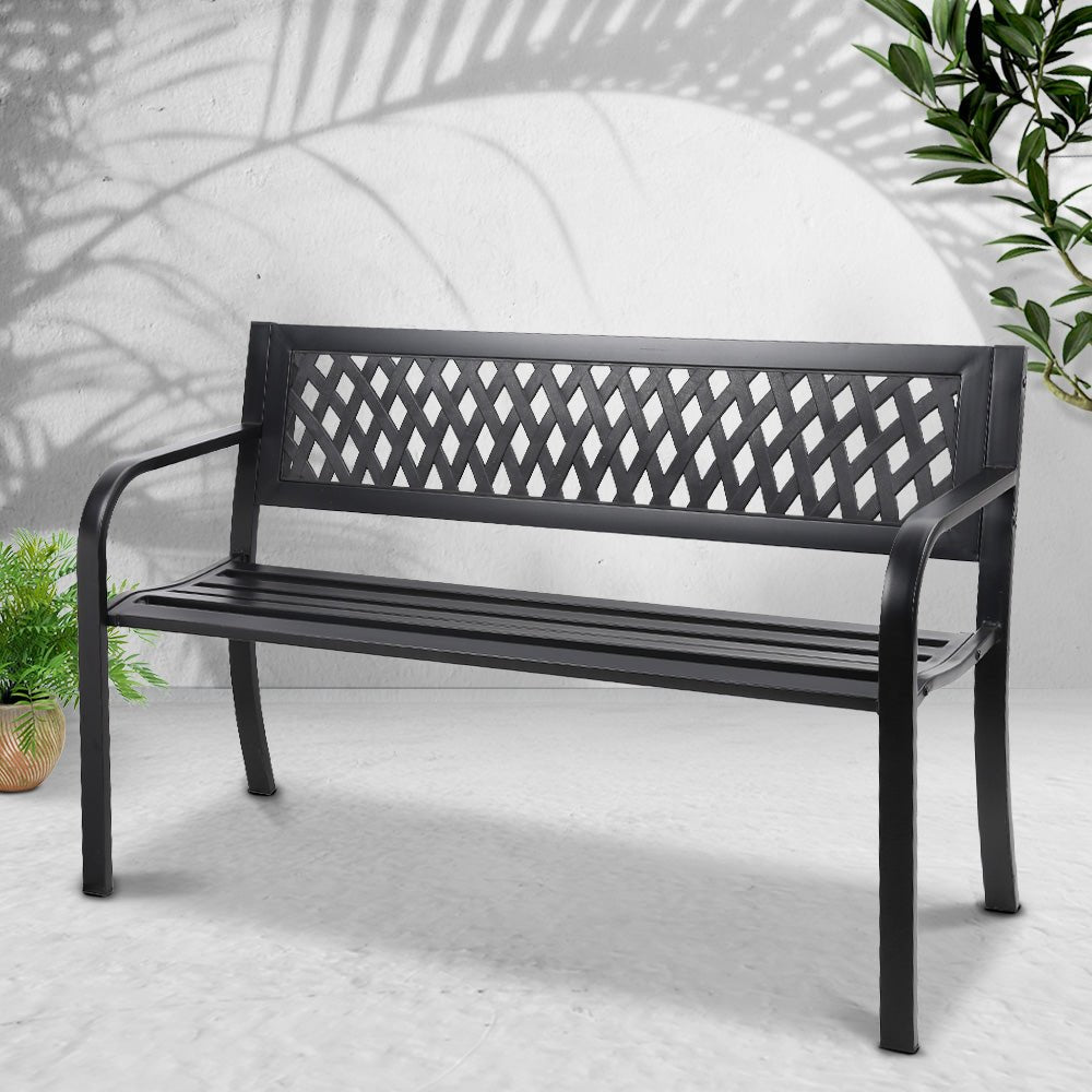 Outdoor Garden Bench Seat Steel Outdoor Furniture 2 Seater Park Black - Furniture > Outdoor - Bedzy Australia