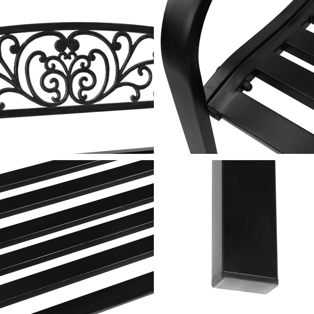 Outdoor Garden Bench Seat Steel Outdoor Furniture 3 Seater Park Black - Furniture > Outdoor - Bedzy Australia