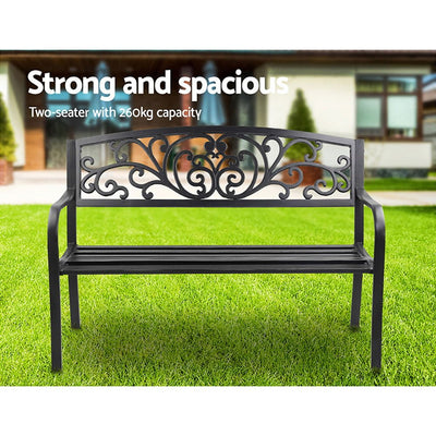 Outdoor Garden Bench Seat Steel Outdoor Furniture 3 Seater Park Black - Furniture > Outdoor - Bedzy Australia