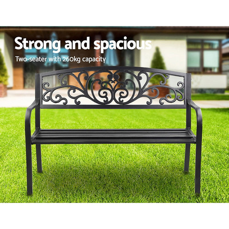 Outdoor Garden Bench Seat Steel Outdoor Furniture 3 Seater Park Black - Furniture > Outdoor - Bedzy Australia