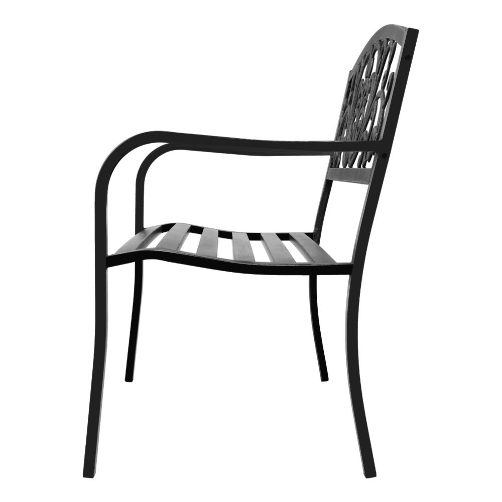Outdoor Garden Bench Seat Steel Outdoor Furniture 3 Seater Park Black - Furniture > Outdoor - Bedzy Australia