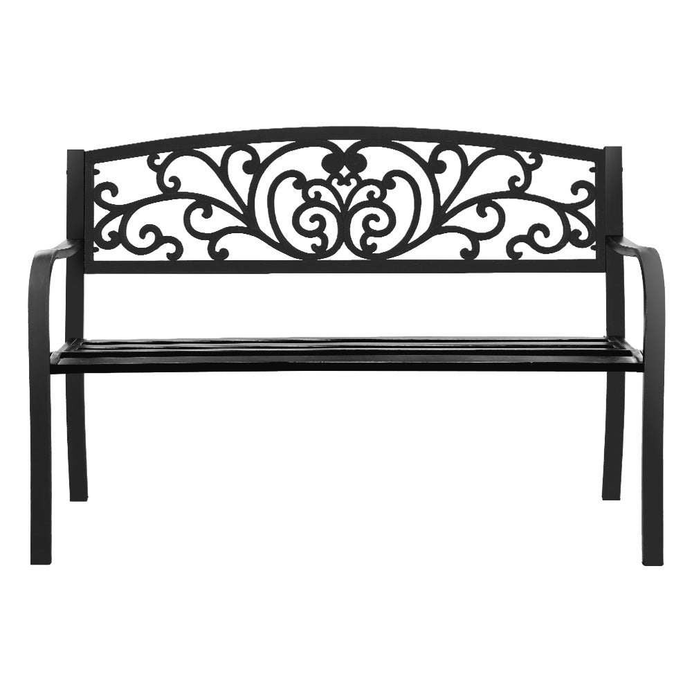 Outdoor Garden Bench Seat Steel Outdoor Furniture 3 Seater Park Black - Furniture > Outdoor - Bedzy Australia