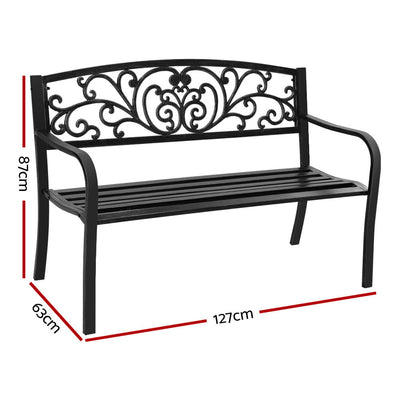 Outdoor Garden Bench Seat Steel Outdoor Furniture 3 Seater Park Black - Furniture > Outdoor - Bedzy Australia