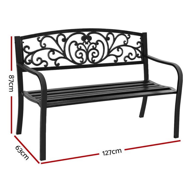 Outdoor Garden Bench Seat Steel Outdoor Furniture 3 Seater Park Black - Furniture > Outdoor - Bedzy Australia