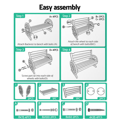 Outdoor Garden Bench Wooden 3 Seater Wagon Chair Lounge Patio Furniture - Furniture > Outdoor - Bedzy Australia