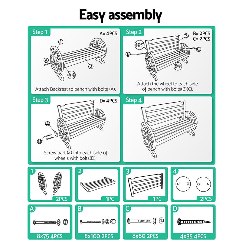 Outdoor Garden Bench Wooden 3 Seater Wagon Chair Lounge Patio Furniture - Furniture > Outdoor - Bedzy Australia