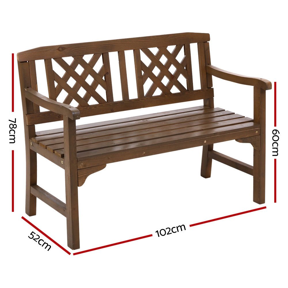 Outdoor Garden Bench Wooden Chair 2 Seat Patio Furniture Lounge Natural - Furniture > Outdoor - Bedzy Australia