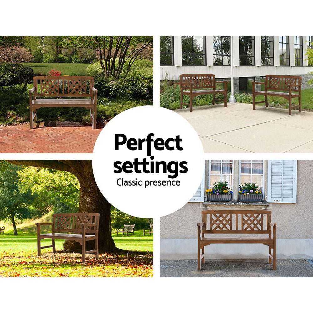Outdoor Garden Bench Wooden Chair 2 Seat Patio Furniture Lounge Natural - Furniture > Outdoor - Bedzy Australia