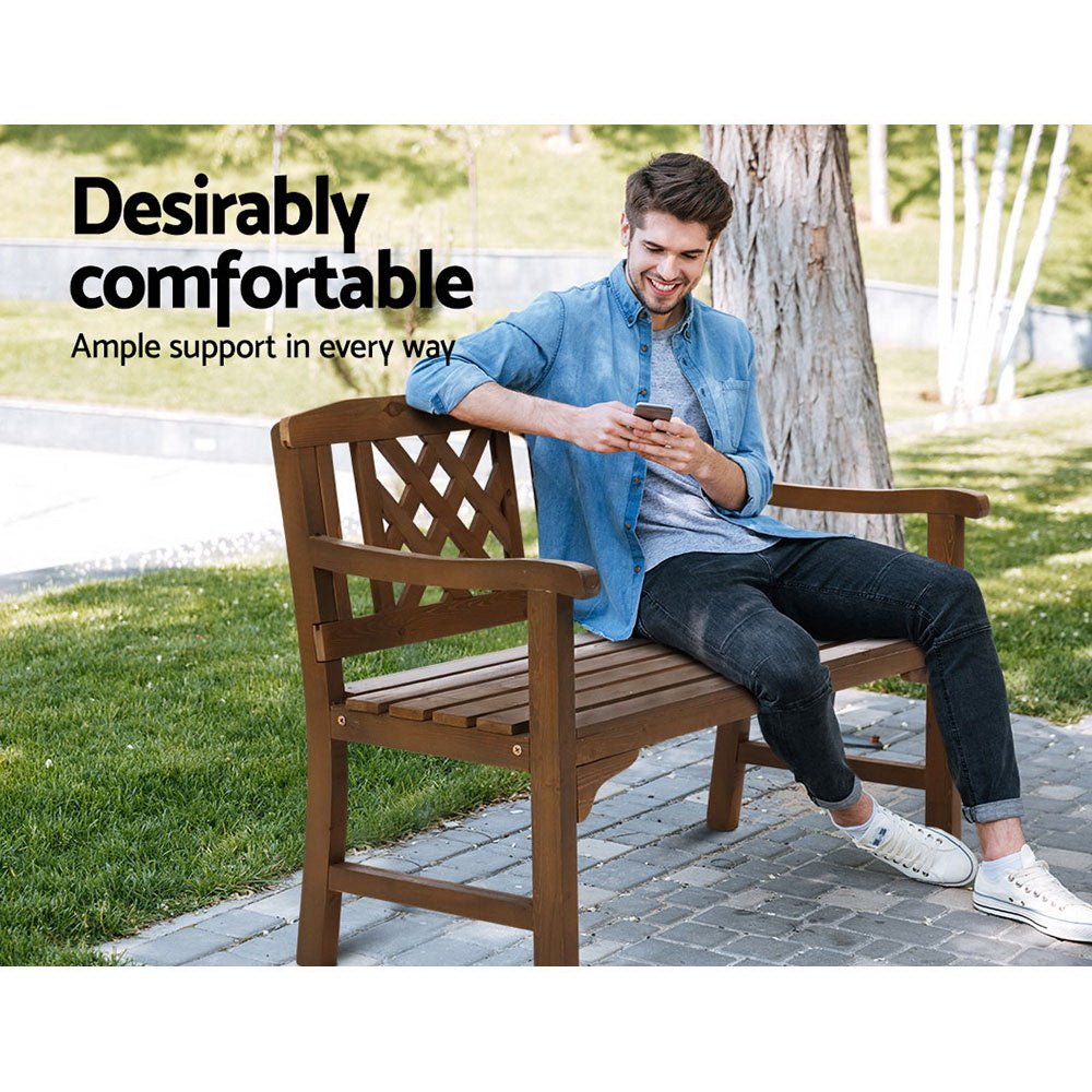 Outdoor Garden Bench Wooden Chair 2 Seat Patio Furniture Lounge Natural - Furniture > Outdoor - Bedzy Australia