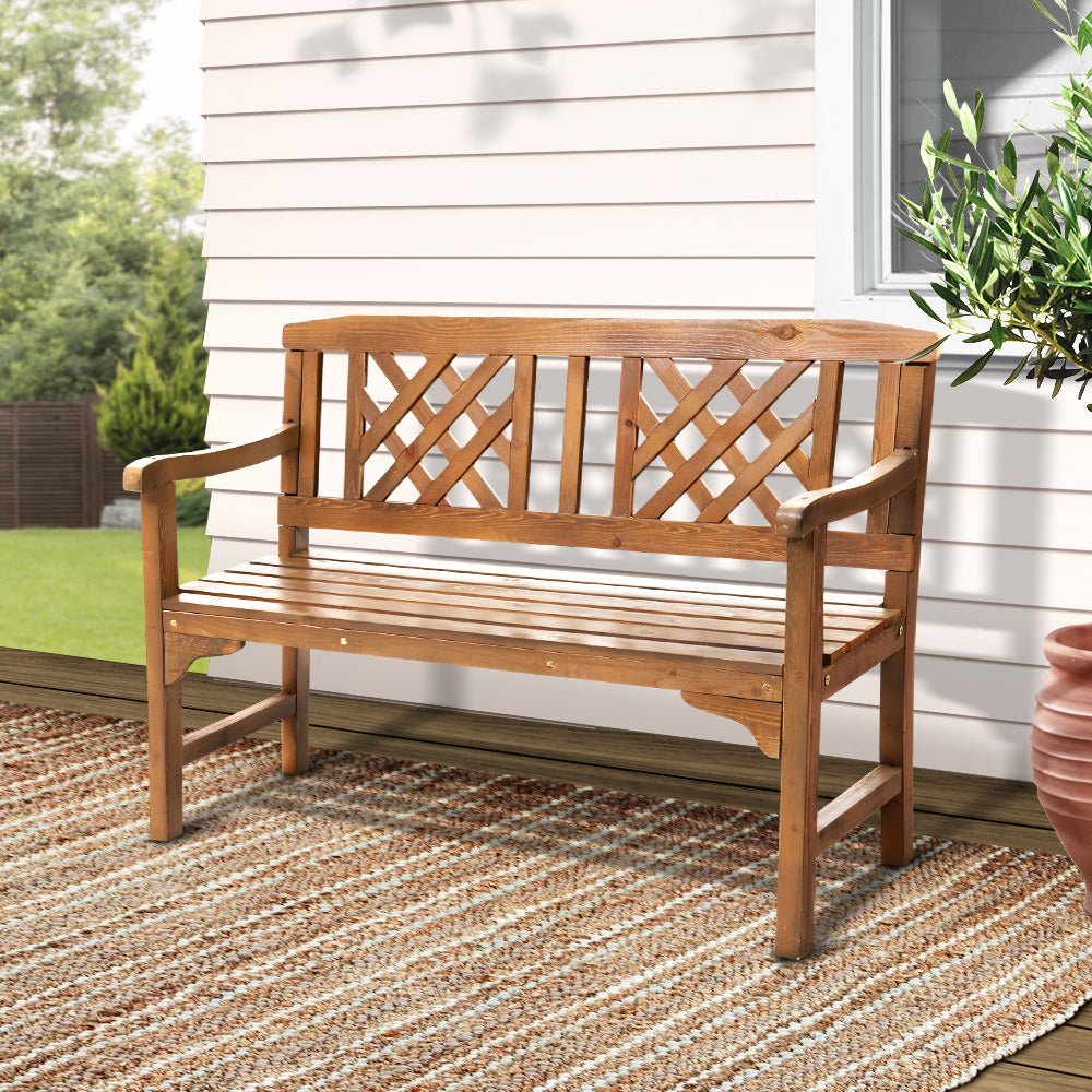 Outdoor Garden Bench Wooden Chair 2 Seat Patio Furniture Lounge Natural - Furniture > Outdoor - Bedzy Australia