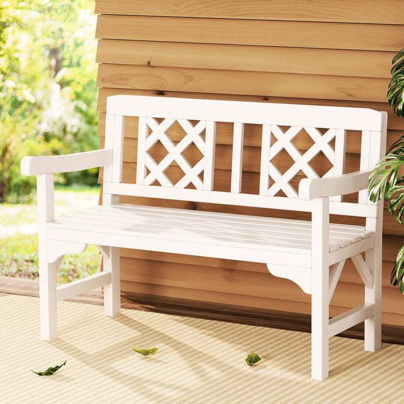 Outdoor Garden Bench Wooden Chair 2 Seat Patio Furniture Lounge White - Furniture > Outdoor - Bedzy Australia