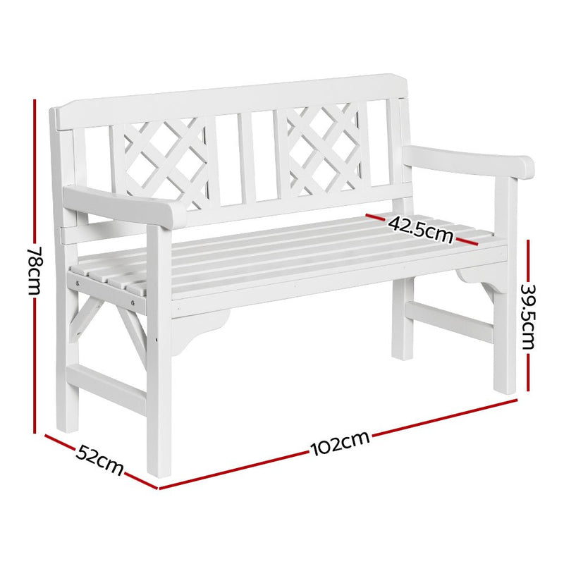 Outdoor Garden Bench Wooden Chair 2 Seat Patio Furniture Lounge White - Furniture > Outdoor - Bedzy Australia