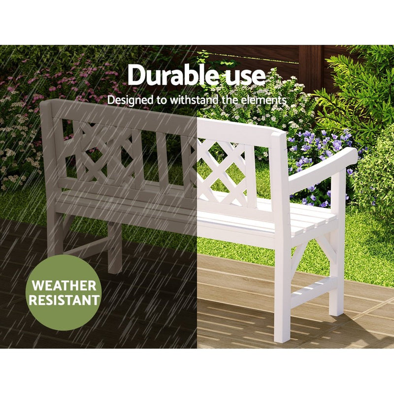 Outdoor Garden Bench Wooden Chair 2 Seat Patio Furniture Lounge White - Furniture > Outdoor - Bedzy Australia