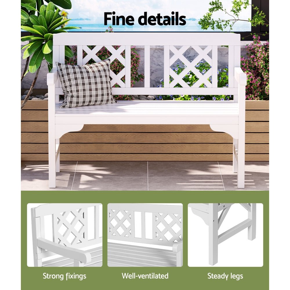 Outdoor Garden Bench Wooden Chair 2 Seat Patio Furniture Lounge White - Furniture > Outdoor - Bedzy Australia