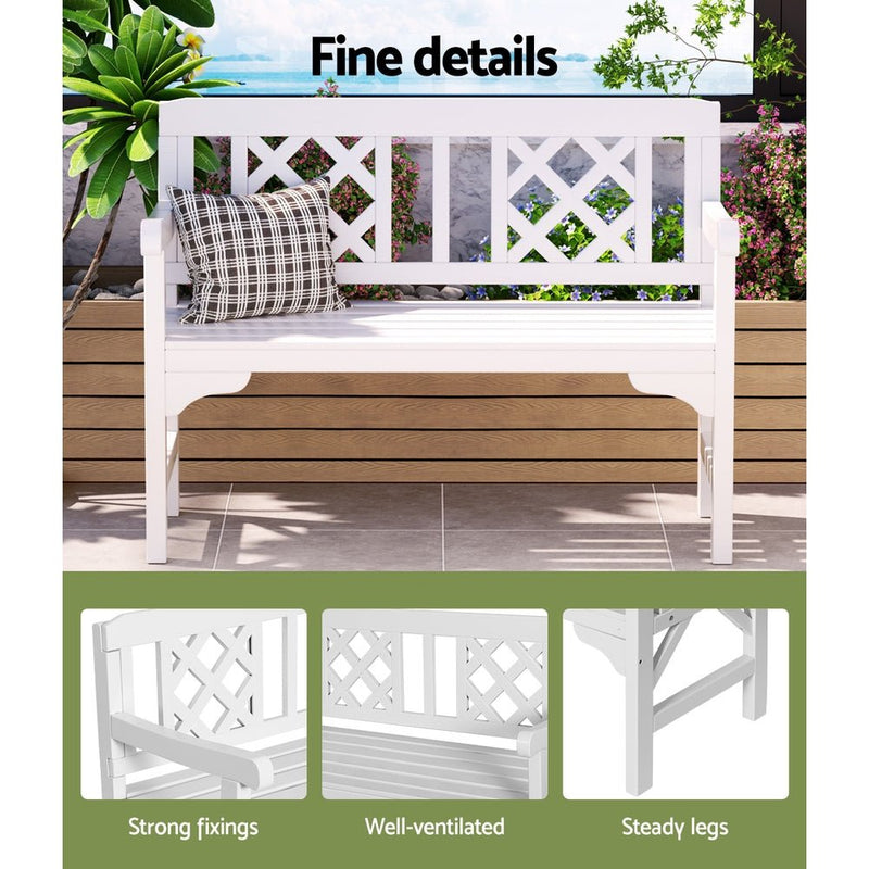 Outdoor Garden Bench Wooden Chair 2 Seat Patio Furniture Lounge White - Furniture > Outdoor - Bedzy Australia