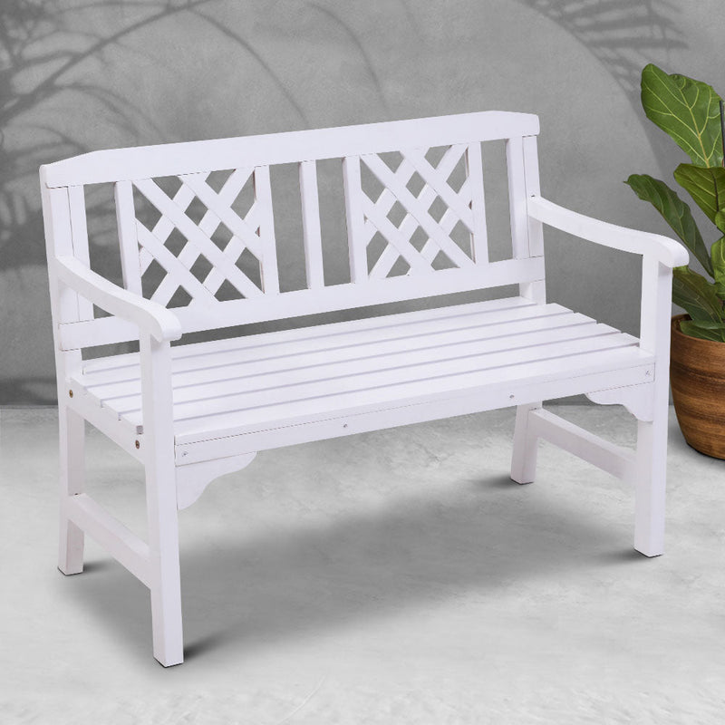 Outdoor Garden Bench Wooden Chair 2 Seat Patio Furniture Lounge White - Furniture > Outdoor - Bedzy Australia