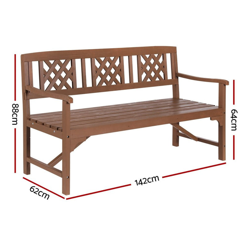 Outdoor Garden Bench Wooden Chair 3 Seat Patio Furniture Lounge Natural - Furniture > Outdoor - Bedzy Australia