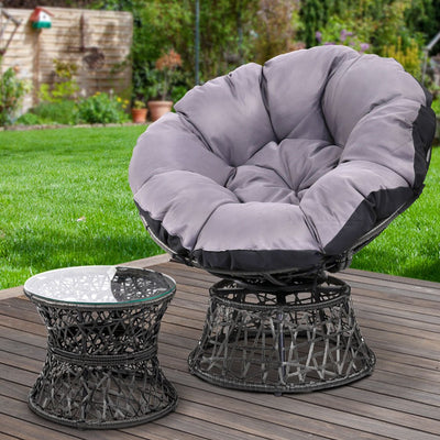 Outdoor Lounge Setting Papasan Chair Wicker Table Garden Furniture Black - Furniture > Bar Stools & Chairs - Bedzy Australia