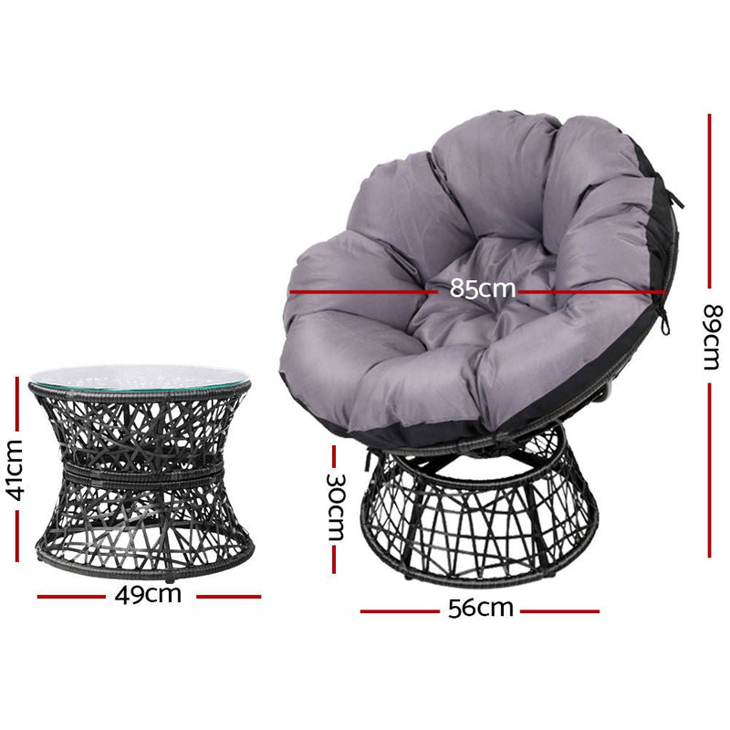 Outdoor Lounge Setting Papasan Chair Wicker Table Garden Furniture Black - Furniture > Bar Stools & Chairs - Bedzy Australia