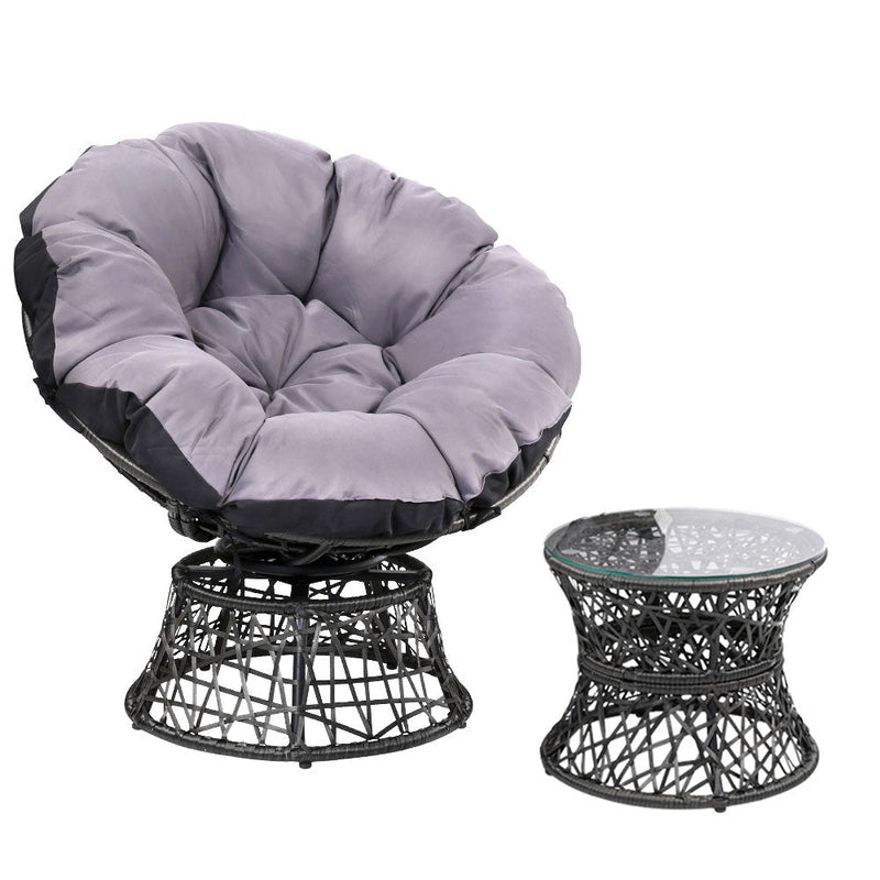 Outdoor Lounge Setting Papasan Chair Wicker Table Garden Furniture Black - Furniture > Bar Stools & Chairs - Bedzy Australia