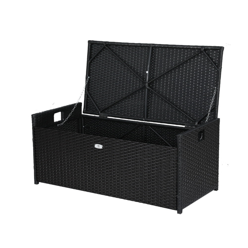 Outdoor Storage Bench Box Wicker Garden Sheds Tools Cushion Patio Furniture Black - Home & Garden > Storage - Bedzy Australia