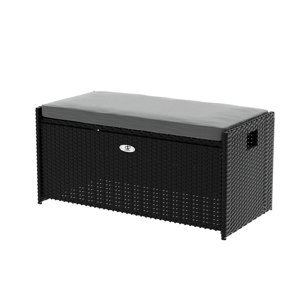 Outdoor Storage Bench Box Wicker Garden Sheds Tools Cushion Patio Furniture Black - Home & Garden > Storage - Bedzy Australia