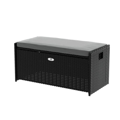 Outdoor Storage Bench Box Wicker Garden Sheds Tools Cushion Patio Furniture Black - Home & Garden > Storage - Bedzy Australia