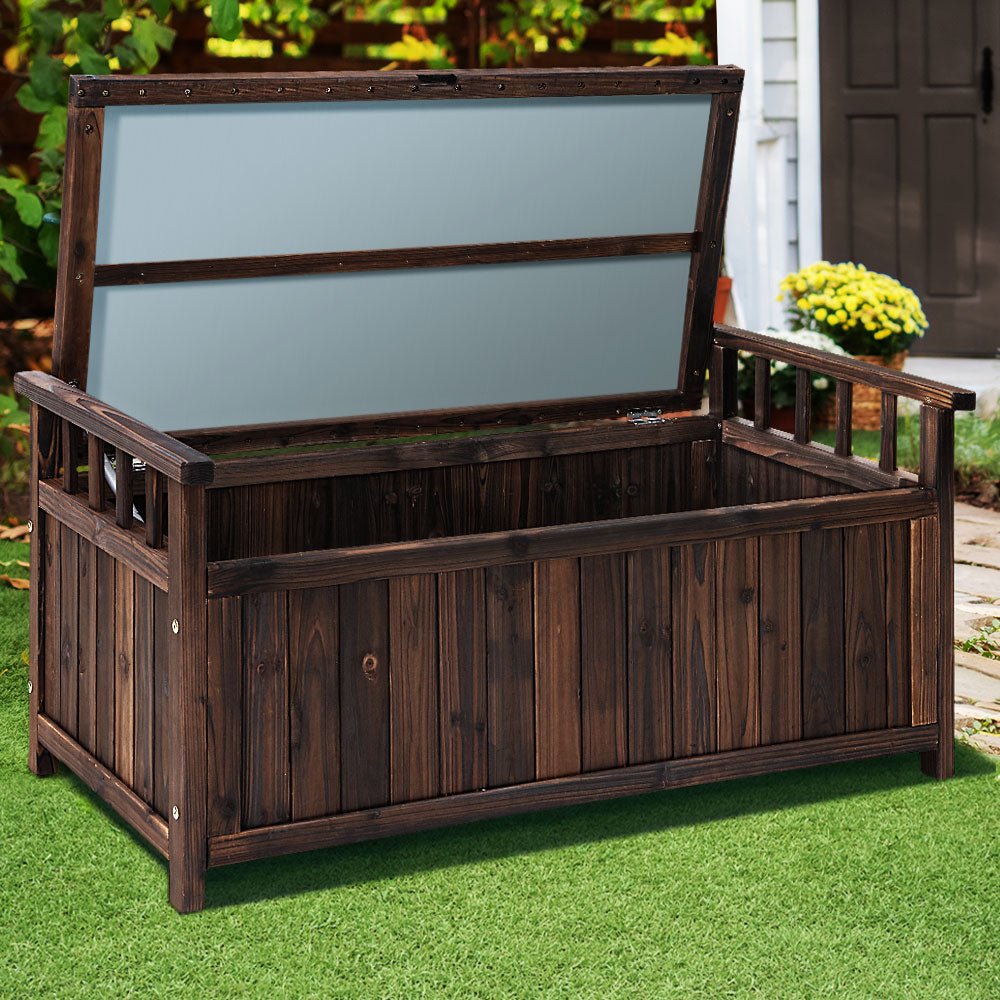 Outdoor Storage Bench Box Wooden Garden Toy Tool Shed Patio Furniture Charcoal - Furniture > Outdoor - Bedzy Australia
