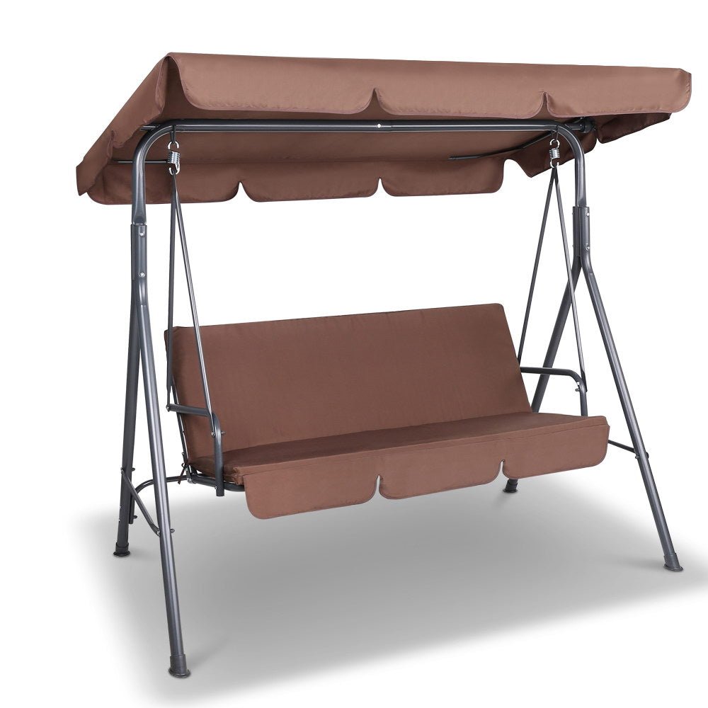 Outdoor Swing Chair Garden Bench Furniture Canopy 3 Seater Coffee - Home & Garden > Garden Furniture - Bedzy Australia