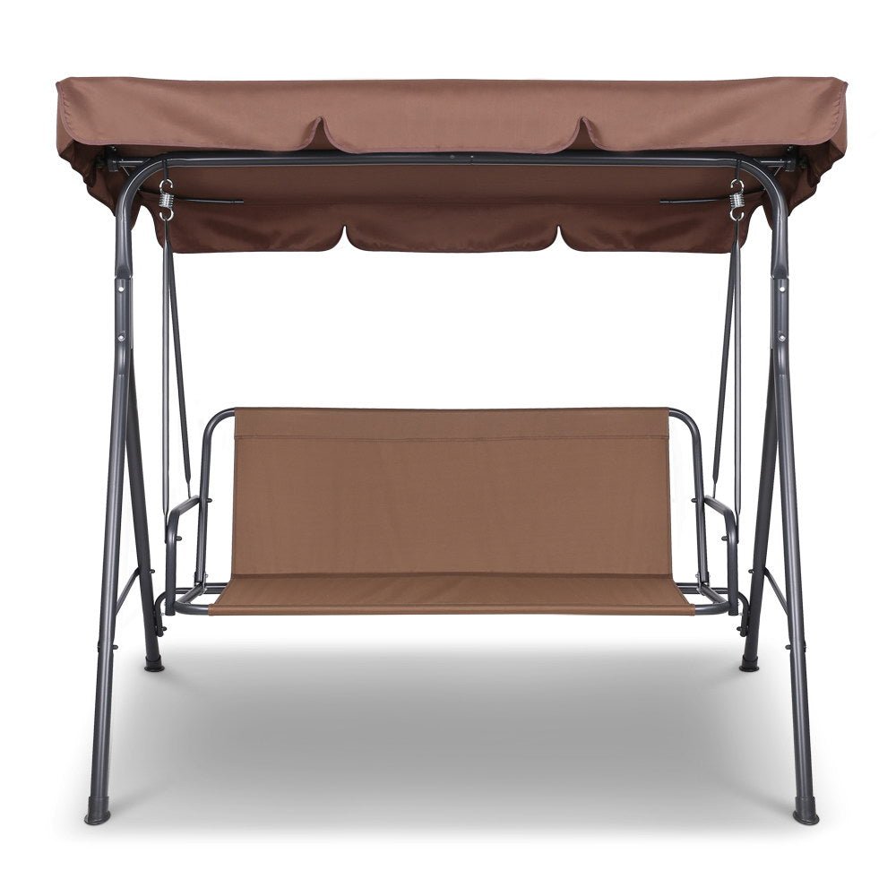 Outdoor Swing Chair Garden Bench Furniture Canopy 3 Seater Coffee - Home & Garden > Garden Furniture - Bedzy Australia