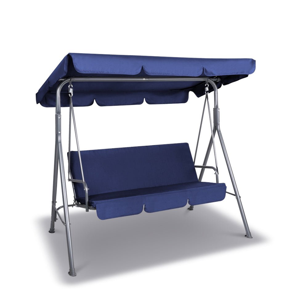 Outdoor Swing Chair Garden Bench Furniture Canopy 3 Seater Navy - Furniture > Outdoor - Bedzy Australia