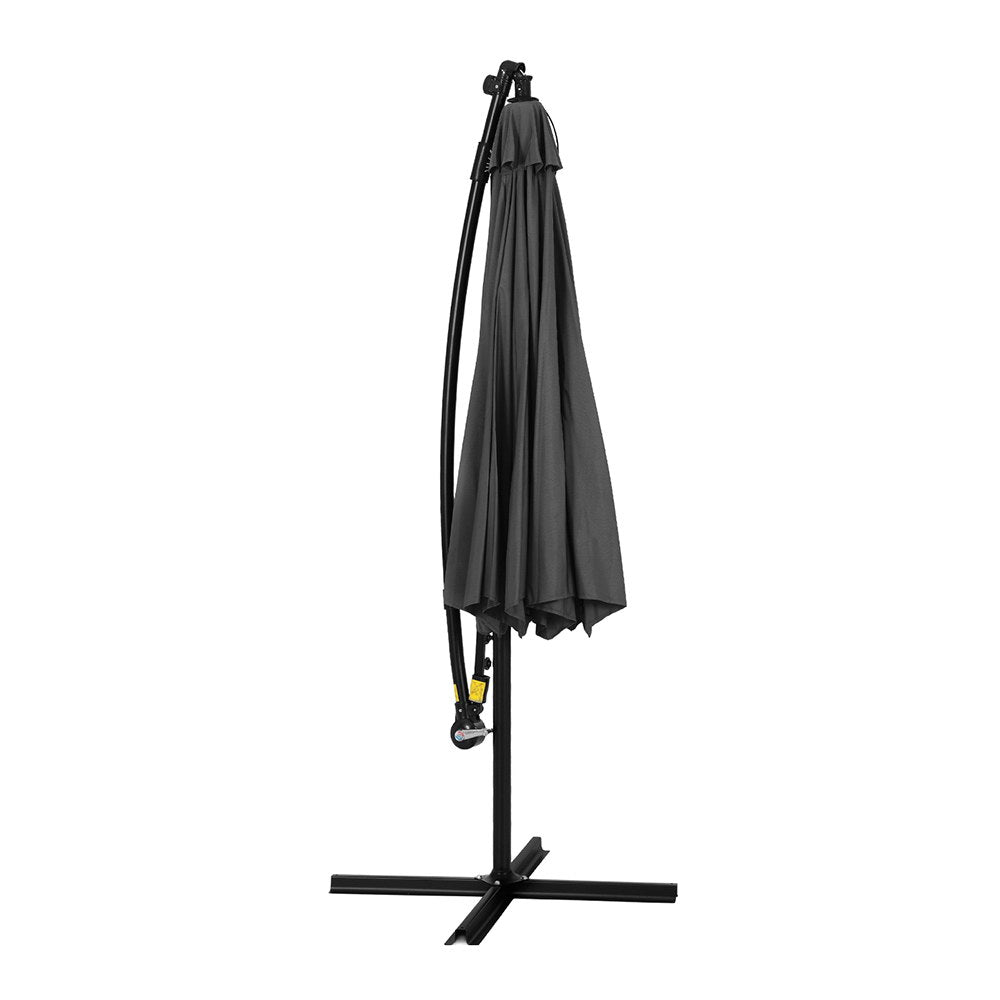 Outdoor Umbrella 3M Cantilever Beach LED Garden Shade Patio Charcoal - Home & Garden > Shading > Umbrellas & Sunshades - Bedzy Australia