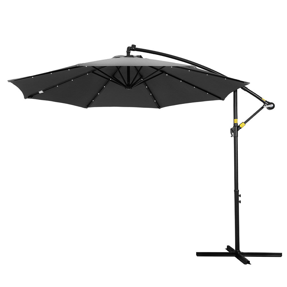 Outdoor Umbrella 3M Cantilever Beach LED Garden Shade Patio Charcoal - Home & Garden > Shading > Umbrellas & Sunshades - Bedzy Australia