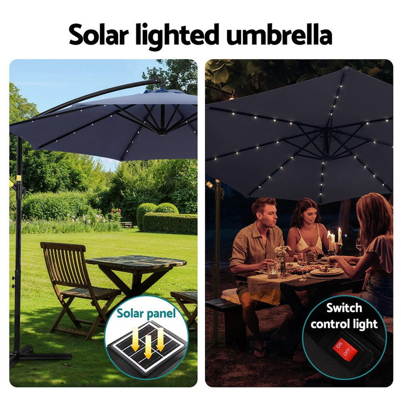 Outdoor Umbrella 3M Cantilever Beach LED Umbrellas Garden Shade Patio - Home & Garden > Shading > Umbrellas & Sunshades - Bedzy Australia