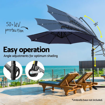 Outdoor Umbrella 3M Cantilever Beach LED Umbrellas Garden Shade Patio - Home & Garden > Shading > Umbrellas & Sunshades - Bedzy Australia