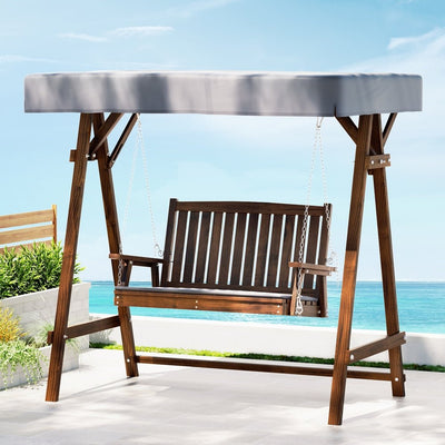 Outdoor Wooden Swing Chair Garden Bench Canopy Cushion 2 Seater Charcoal - Furniture > Outdoor - Bedzy Australia