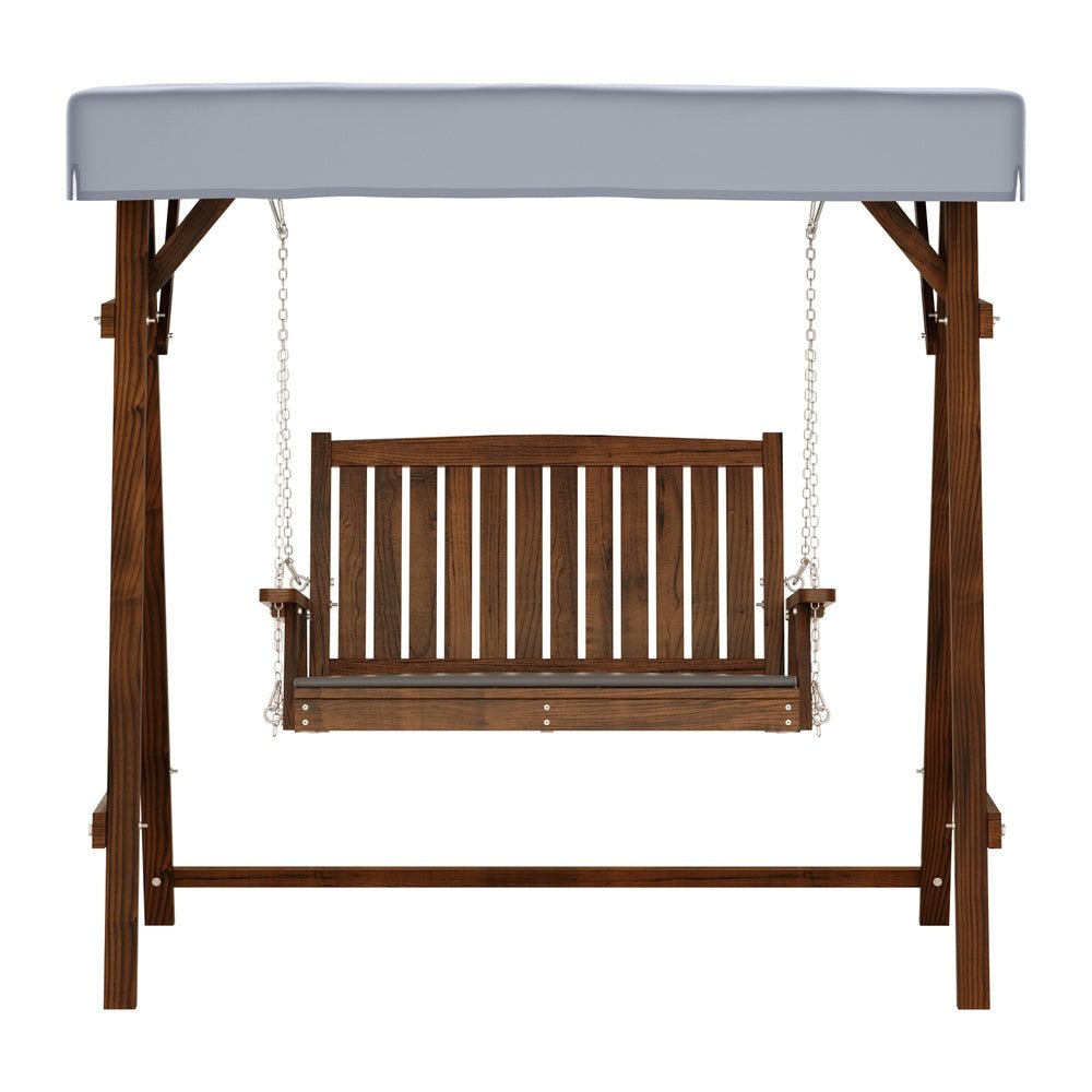 Outdoor Wooden Swing Chair Garden Bench Canopy Cushion 2 Seater Charcoal - Furniture > Outdoor - Bedzy Australia