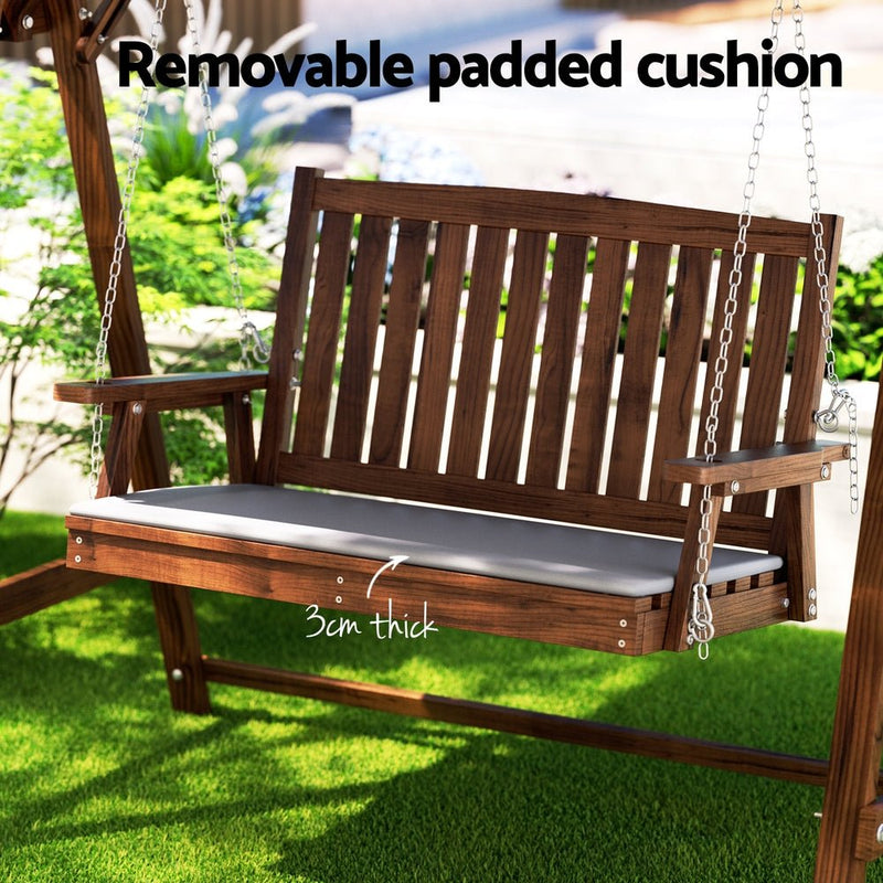 Outdoor Wooden Swing Chair Garden Bench Canopy Cushion 2 Seater Charcoal - Furniture > Outdoor - Bedzy Australia