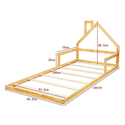 Pine Wood Floor Bed House Frame for Kids and Toddlers - Furniture > Bedroom - Bedzy Australia