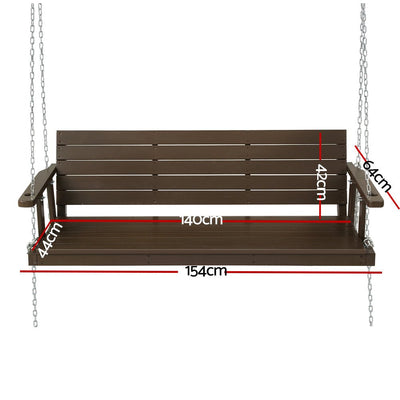 Porch Swing Chair with Chain Outdoor Furniture 3 Seater Bench Wooden Brown - Furniture > Outdoor - Bedzy Australia